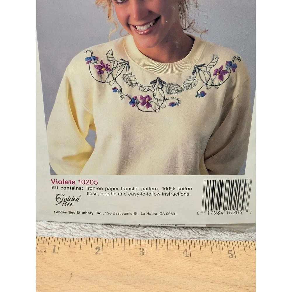 Golden Bee Stitchery Violets Iron-On Embroidery Kit 10205 Vintage Floral DIY New